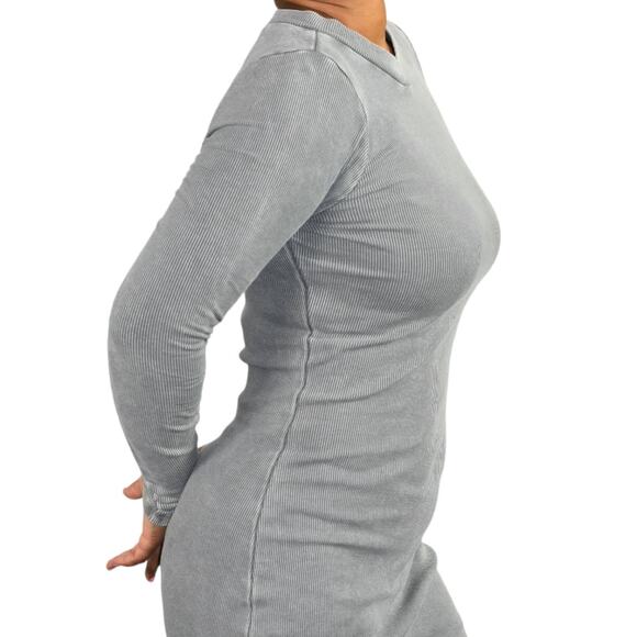 Young Fabulous Broke Dax Dress Grey Midi Ribbed Column Long Sleeves Size Small - Picture 10 of 16